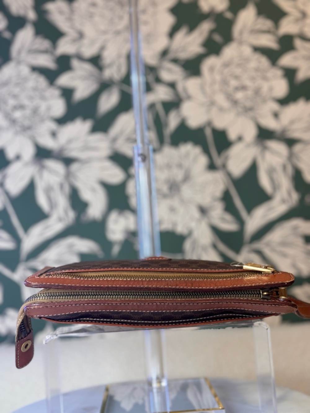Celine Authentic Brown Patterned Wristlet with Tan Leather Trim EUC - Picture 7 of 12